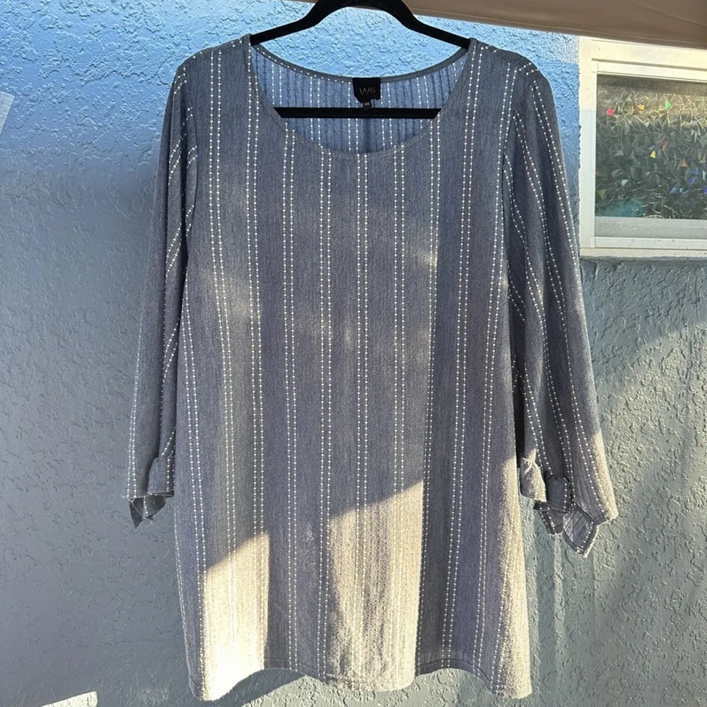 Plus 3X Blue & White Tunic Top 3/4 Sleeves